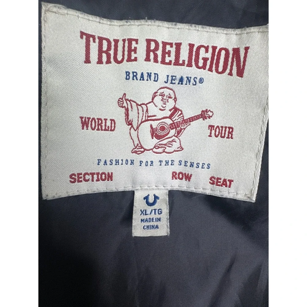 True Religion Hooded Varsity Jacket Black White Chenille Patch XL 51086-00